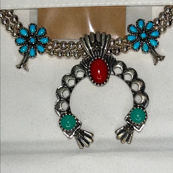 NWOT Carolyn Pollack Sterling Silver Squash Blossom Designer Necklace Earrings - Picture 5 of 12